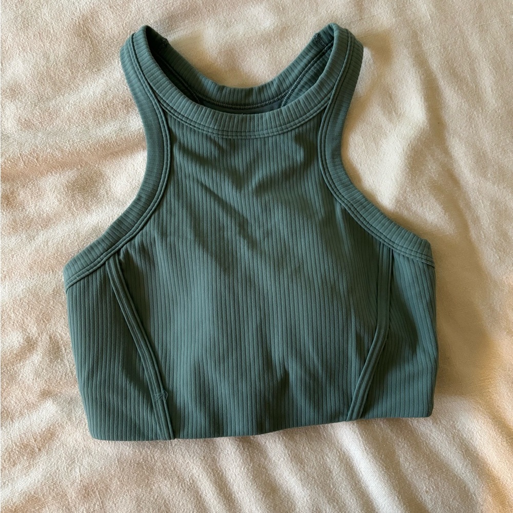 Green Ribbed Crop Top